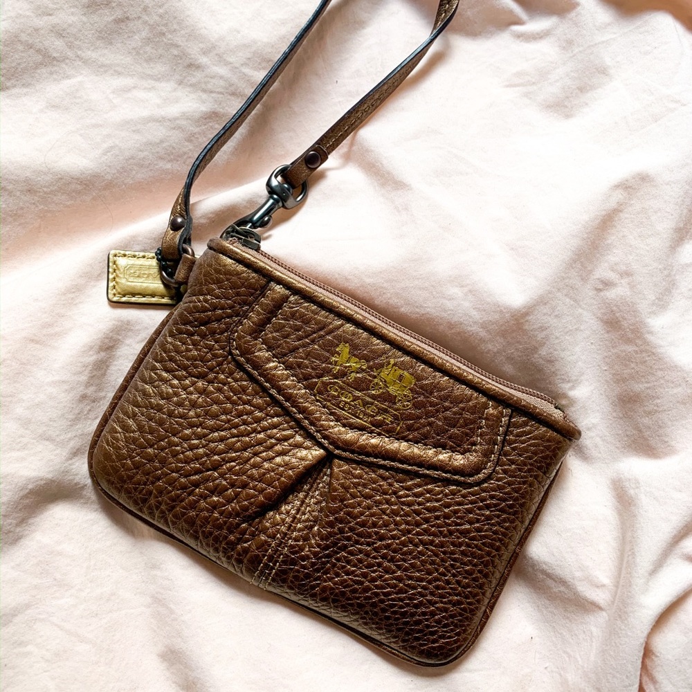 Coach Madison Leather Pleated Small Bronze Wristlet